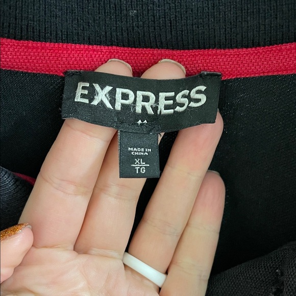 Express Men's Polo Shirt in Black with Red/White Trim - Picture 2 of 5